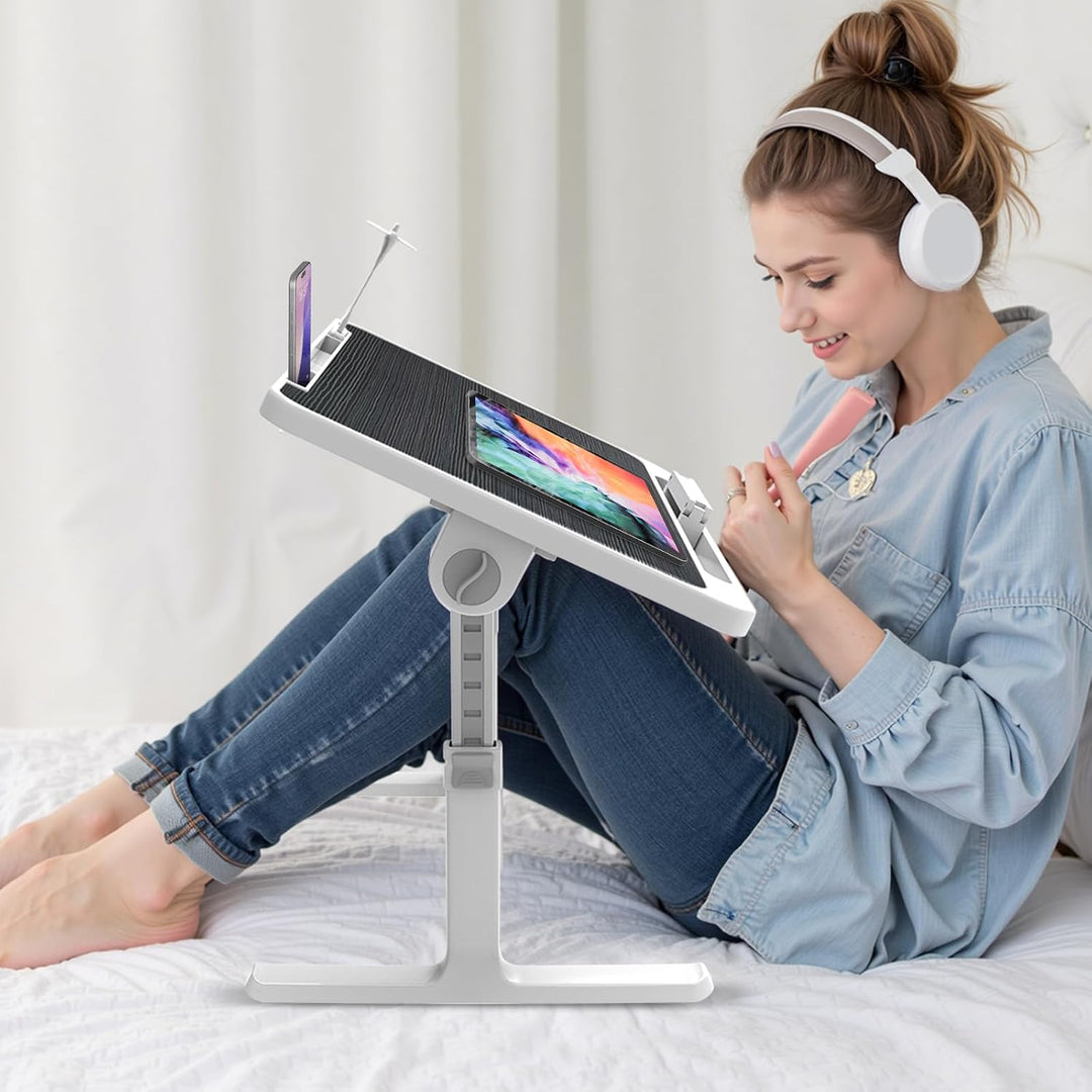 Ferghana Klappbarer Laptoptisch Höhenverstellbarer Laptoptisch mit Schublade + LED+ Ventilator Tragb