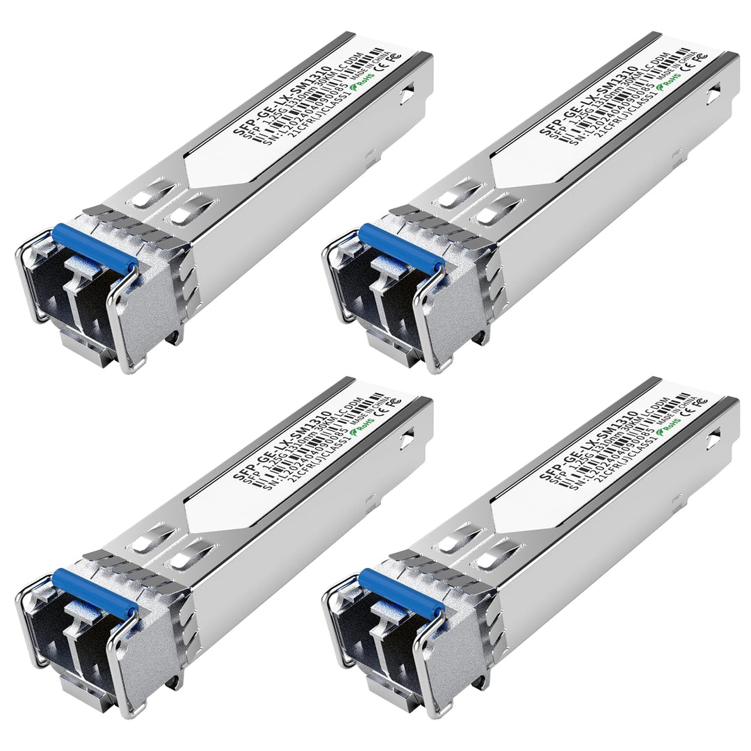 4er-Pack 1.25G SFP LC Modul 1000Base-LX Singlemode Transceiver (SMF, 1310nm, 20km, DDM) – Kompatibel
