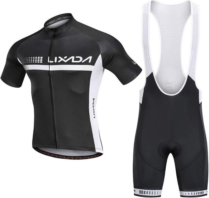 Lixada Radtrikot Set, atmungsaktiver Fahrradanzug Kurzarm Fahrradhemd + 3D gepolsterte Trägerhose, s