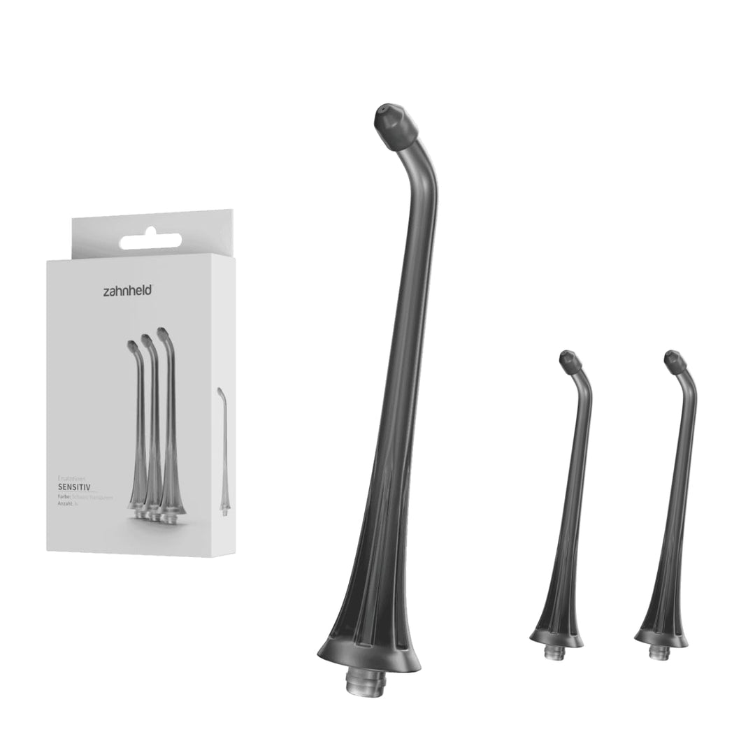 Zahnheld® Ersatzdüsen Sensitiv für Munddusche Aquadent Zubehör - 3x Sensitiv - Schwarz, Zubehör - 3x