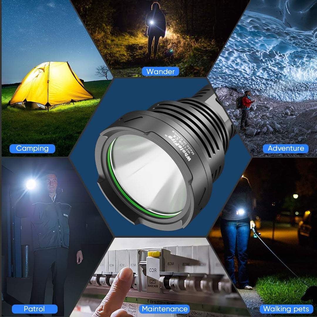 WholeFire LED Taschenlampe Extrem Hell 100000 Lumens, XHP90 USB Aufladbar Taschenlampen, 5 Modi Takt