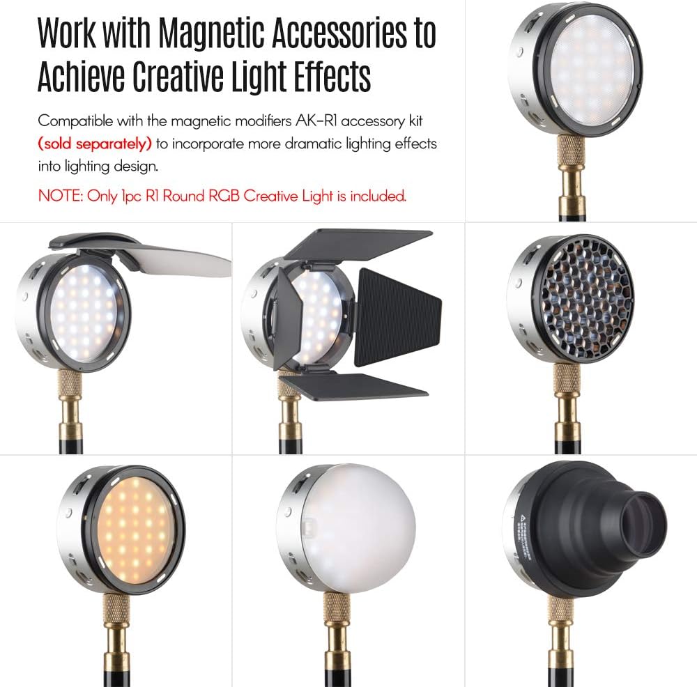Godox R1 Rundes RGB Mini-Kreativlicht LED-Videolicht Fülllicht 2500K-8500K CRI 98 für Videoaufzeichn