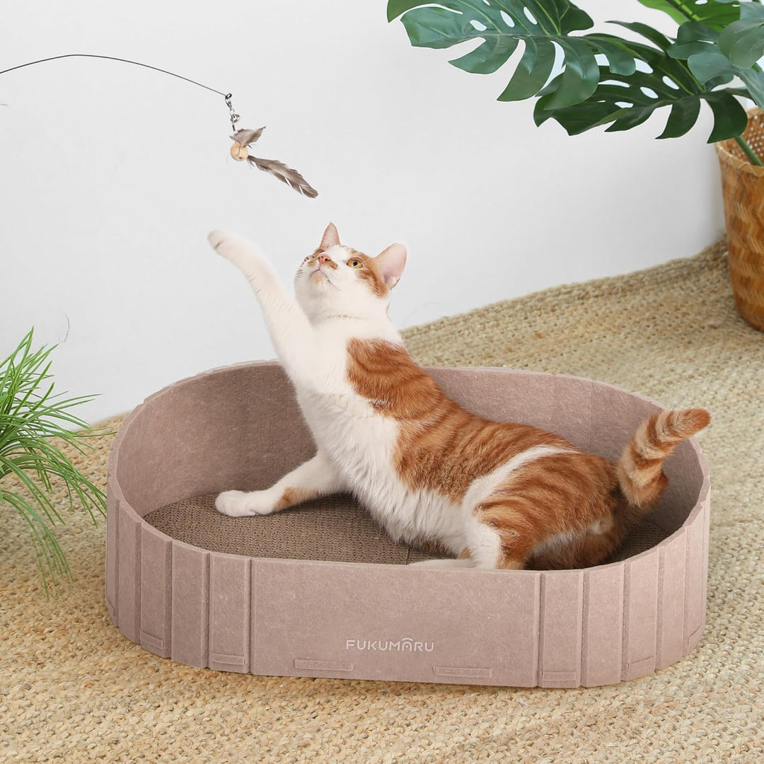 FUKUMARU Kratzbrett für Katzen, 61 cm Kratzpappe in Sofa-Form, Umkehrbares Katzenbett, Runde Kratzpa