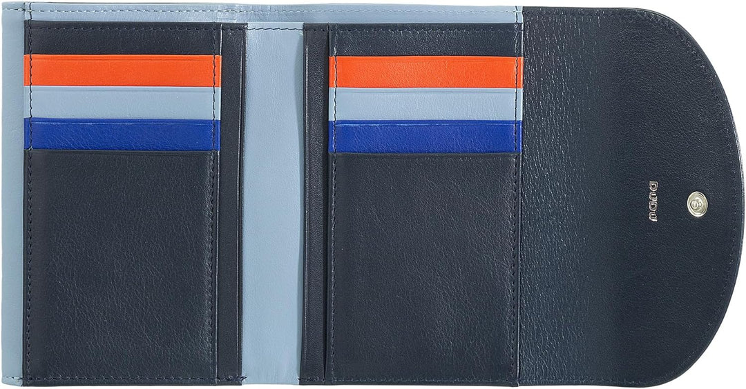 DUDU Damen-Gedldbörse Echtleder RFID mit Münzfach. Portamonnaie Farbig mit Doppelklappe Kreditkarten