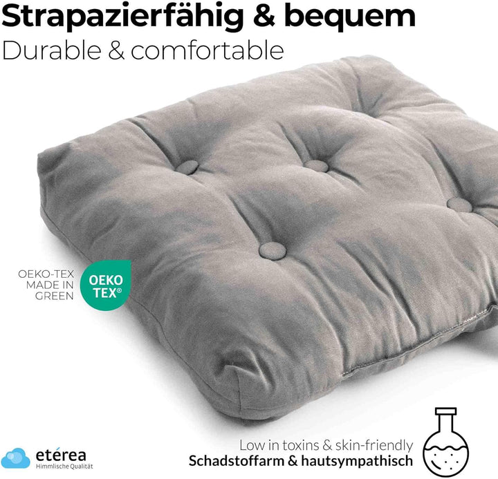 etérea Sitzkissen 42x42 cm 2er Set - Grau 8 cm hoch - Bodenkissen für Indoor, Outdoor, Küche, Garten