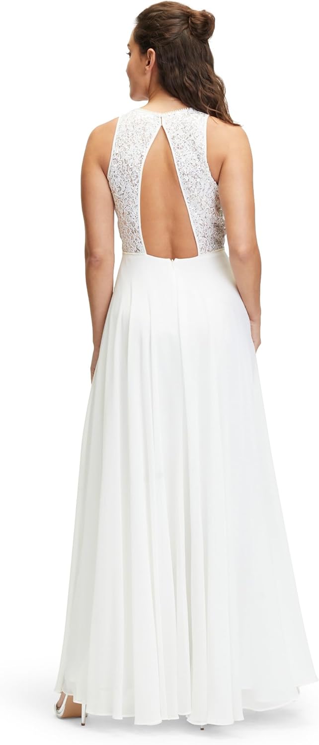 Vera Mont Damen Abendkleid mit Pailletten 42 Offwhite, 42 Offwhite