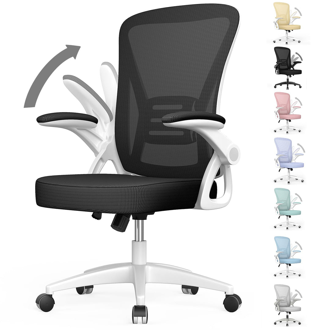 rattantree Bürostuhl mit Hochklappbaren Armlehnen, Ergonomischer Schreibtischstuhl mit Lendenwirbels
