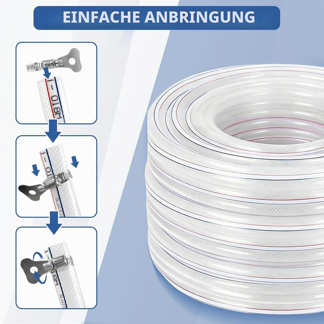 Geflochtener PVC Gewebeschlauch 25x32mm 3 Meter, Transparent Verstärkter Hochdruck Schlauch, Flexibe