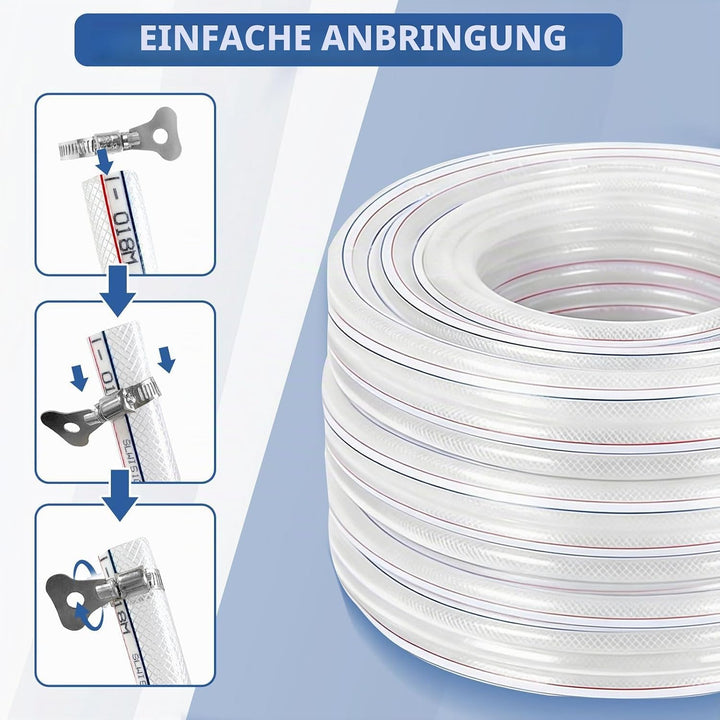 Geflochtener PVC Gewebeschlauch 25x32mm 3 Meter, Transparent Verstärkter Hochdruck Schlauch, Flexibe