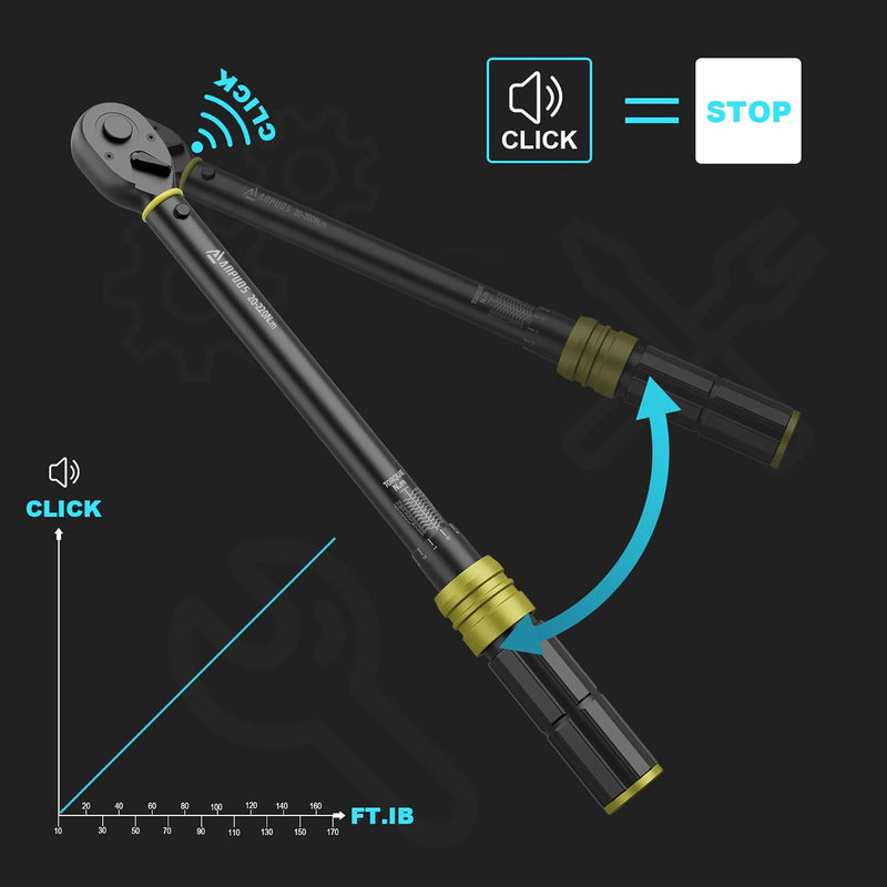 ANPUDS Drehmomentschlüssel 1/2 Zoll, 20-220 Nm, ±3% Fehlergenauigkeit, 72 Zähne Reifenschlüssel Tool