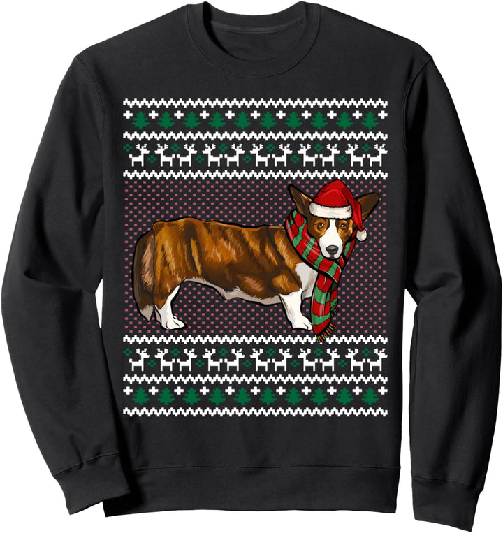 Weihnachts-Strickjacke, Motiv: Welsh Corgi, Weihnachtsmütze Sweatshirt