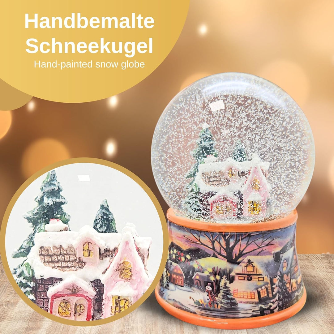 Schneekugel Weihnachten Spieluhr | Zuckerbäckerhaus | Sockel nostalgische Winterlandschaft Ocker | S