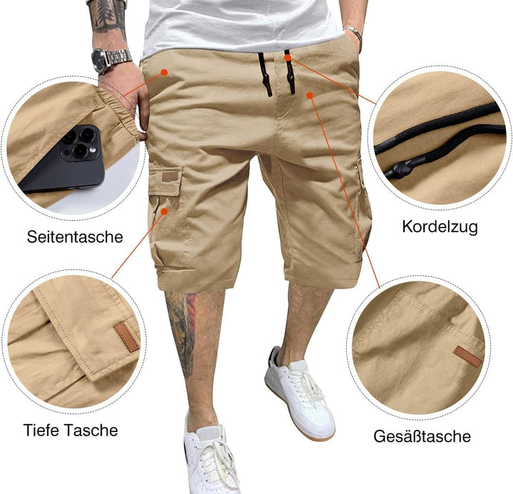 JMIERR Kurze Hosen Herren Baumwolle Cargo Shorts Herren Sommer Freizeithose mit Taschen S D Khaki, S