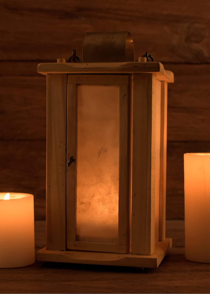 Rustikale Holzlaterne mit Rohhaut-Fenstern Kerzenleuchte Laterne LARP Wikinger Mittelalter