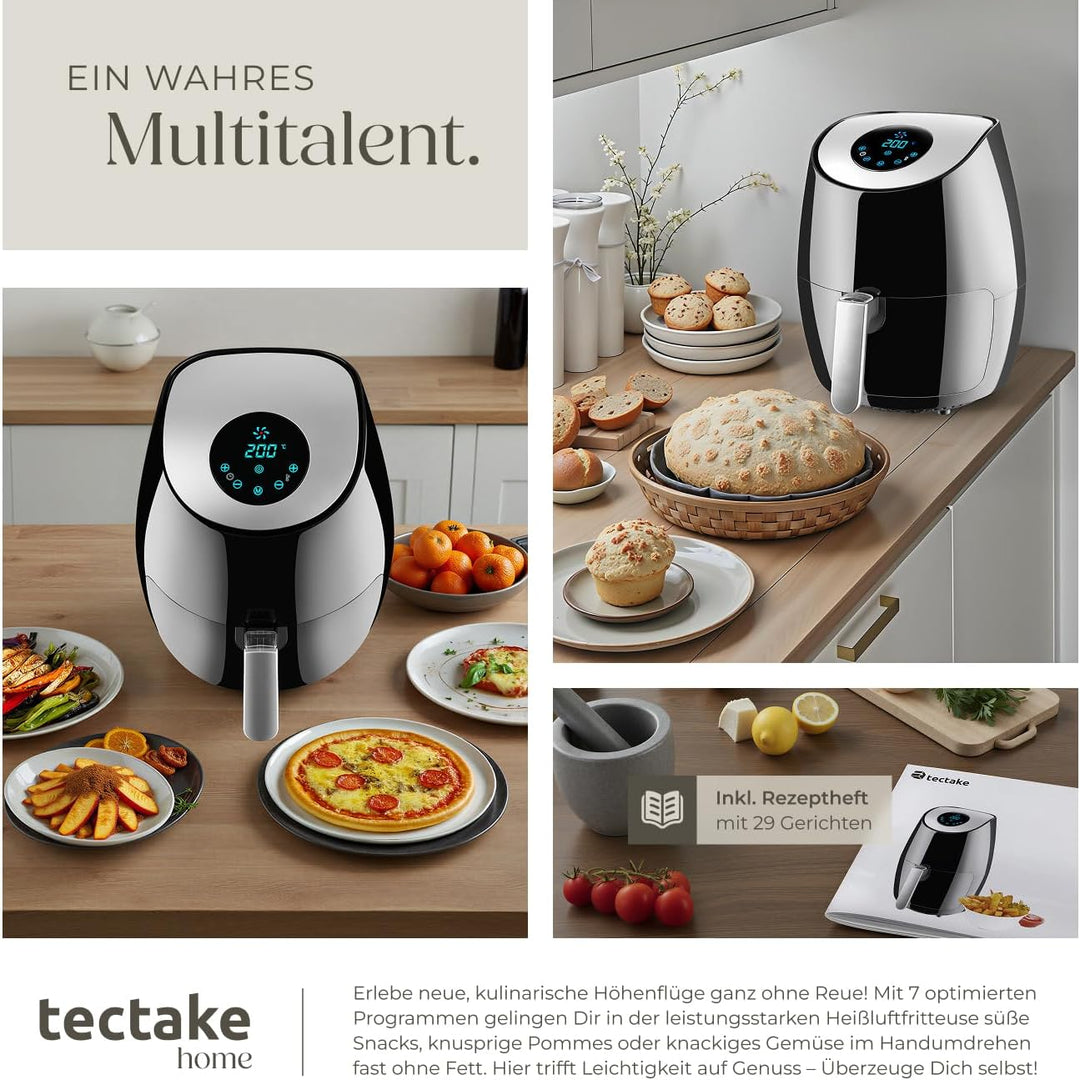 tectake® Heissluftfritteuse, Airfryer, 3,6 l Fassungsvermögen, Touchscreen-Display, 7 Programme, Air