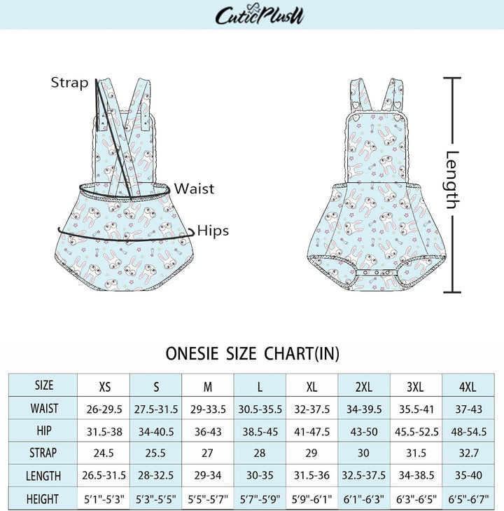 CutiePlusU Baumwolle Knopf Schritt Erwachsene Onesie Strampler Bodysuit Pyjamas- Full Print Overalls