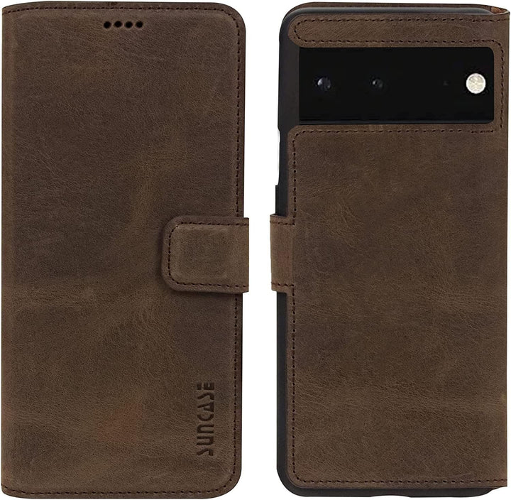 Suncase Book-Style Hülle kompatibel mit Google Pixel 7A 5G Leder Tasche (Slim-Fit) Lederhülle Handyt
