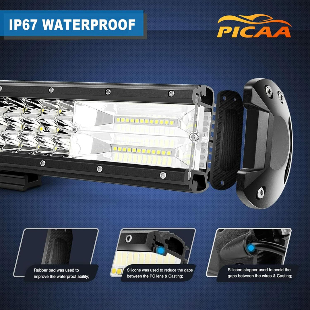 PICAA 324W 23 Zoll LED Lightbar Tri-Reihe LED Lichtbalken Arbeitsscheinwerfer 12V 6000K Wasserdicht