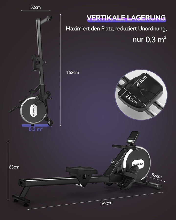 DMASUN Rudergerät für Zuhause, Magnetisches Rudergerät mit Upgrade Doppel-Slide-Rails, APP-Verbindun