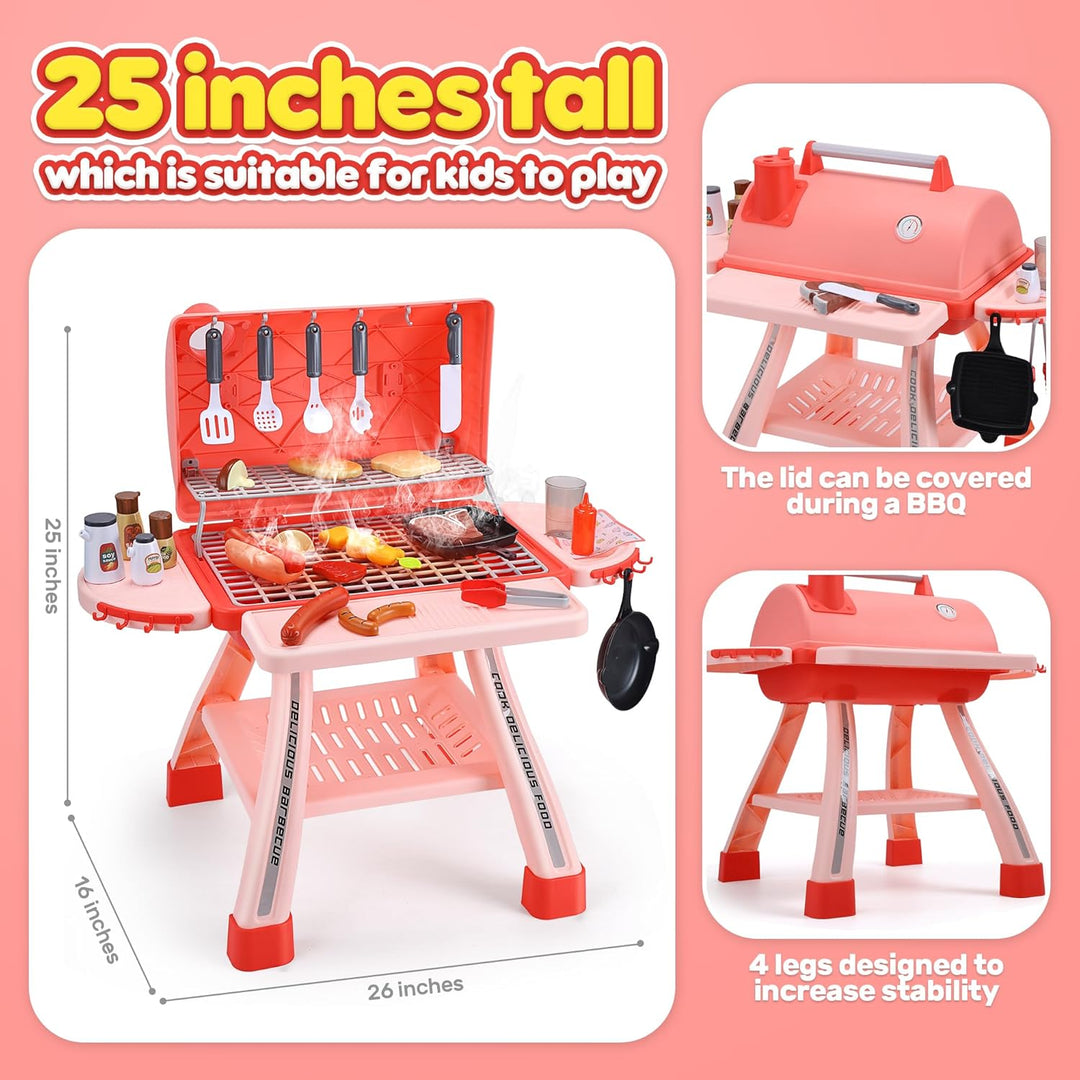 CUTE STONE Kinder BBQ Grill Spielzeug, Küche Set, Realistische Rauch BBQ Grill Spielset mit Spielzeu