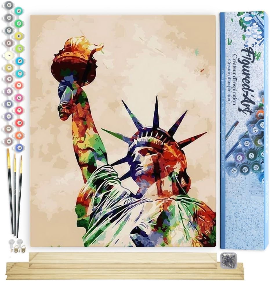 Figured'Art Malen Nach Zahlen Erwachsene Mit Rahmen Freiheitsstatue - Paint by Numbers Basteln DIY B