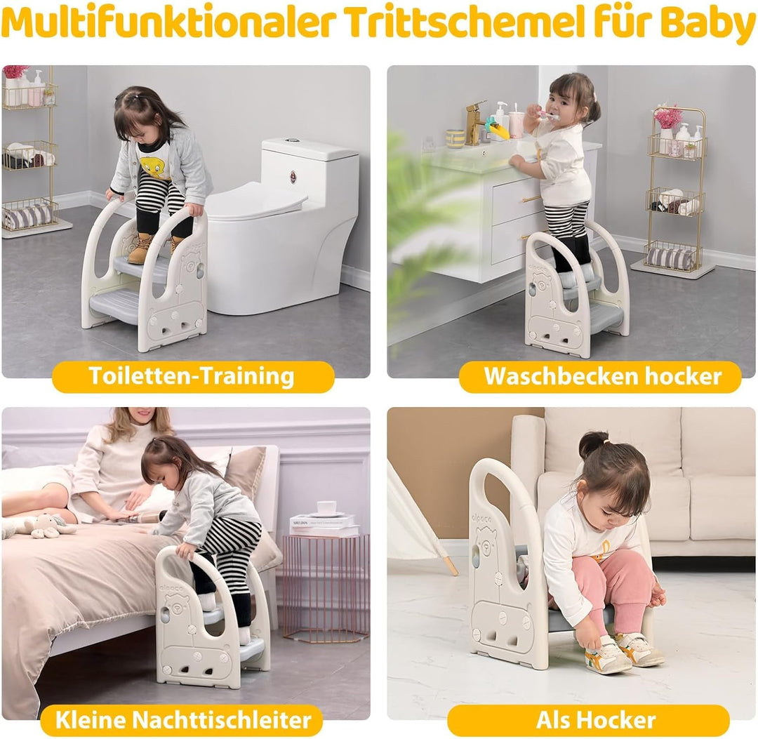 Onasti Tritthocker für Kinder 2 Stufen, Höhenverstellbar Tritt-Schemel Kinderschemel für Baby, mit H