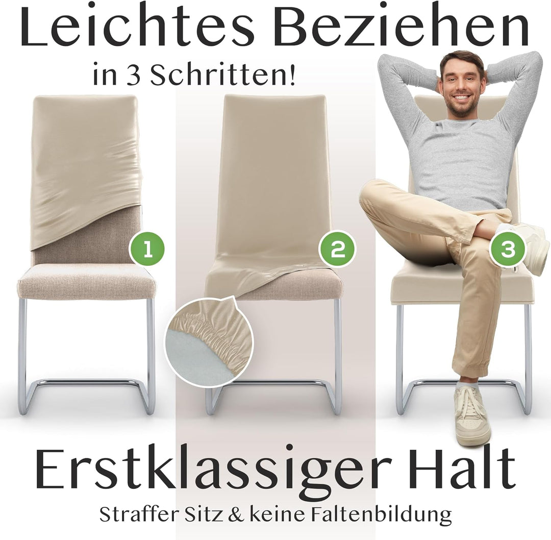 Innerspace Stuhlhussen 4er Set in Beige | Blickdichte, Wasserabweisende, Elastische Stuhlbezüge für