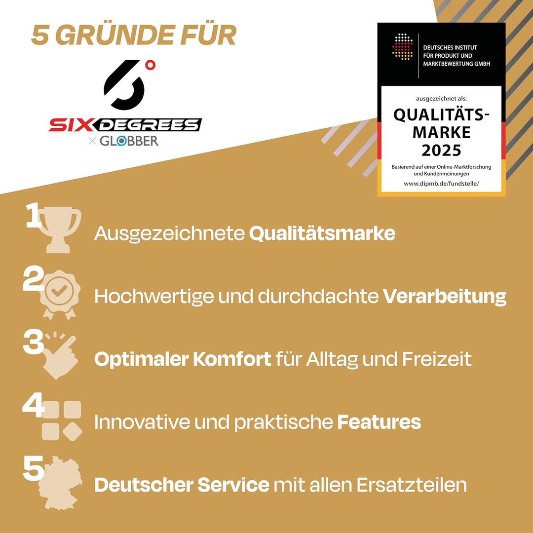 Six Degrees Aluminium Scooter mit Klappmechanismus, Ständer, 205 mm TESTSIEGER, ABEC 7, höhenverstel