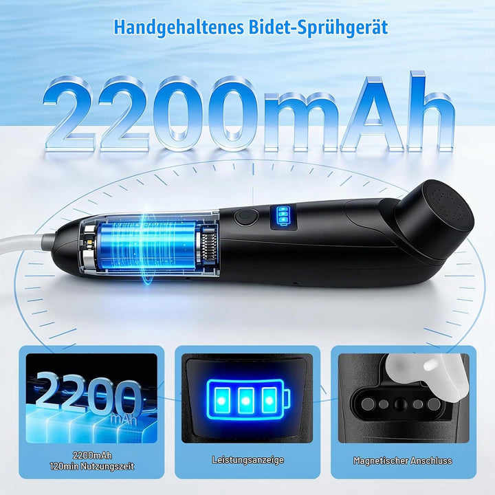 Elektrisches Bidet, 2,5L mit USB-Aufladung, Tragbare Po-Dusche mit verstellbarem Sprühkopf, Sanfter