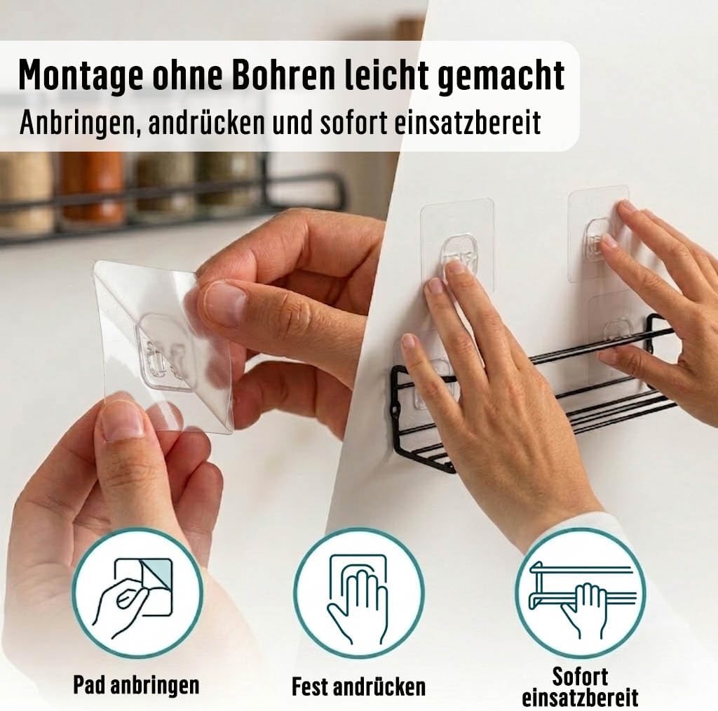 Deco haus® Gewürzregal Wand ohne Bohren - Gewürzregal Hängend 4er Set - Gewürzregale Ohne Bohren Sch