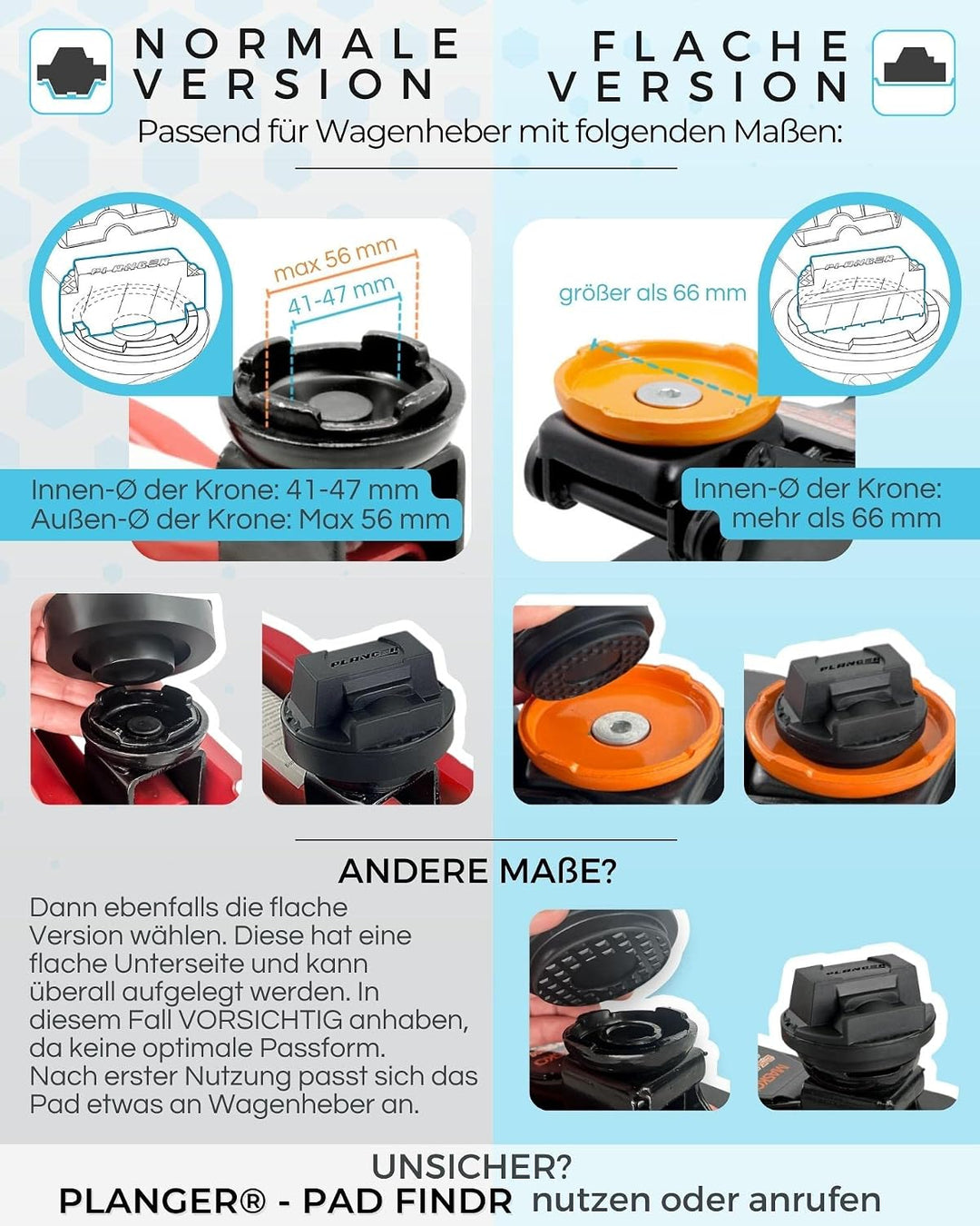 PLANGER® - Wagenheber Gummiauflage FLACH (für Mercedes-Benz) auf Rangierwagenheber - Schützt PKW und