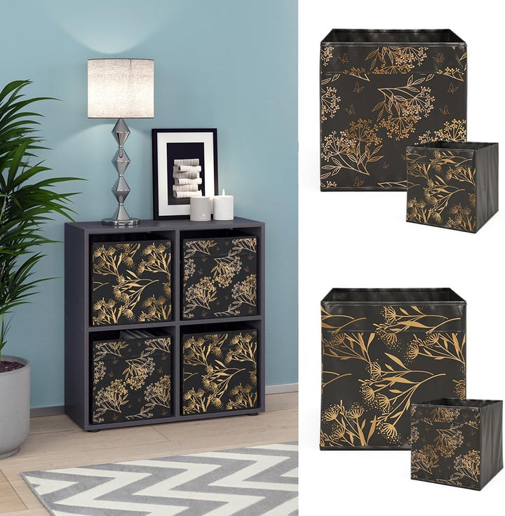 Vicco Raumteiler Tetra, stehendes Bücherregal, Schwarz, 72 x 72.6 cm mit 4 Faltboxen Opt.1 mit Faltb