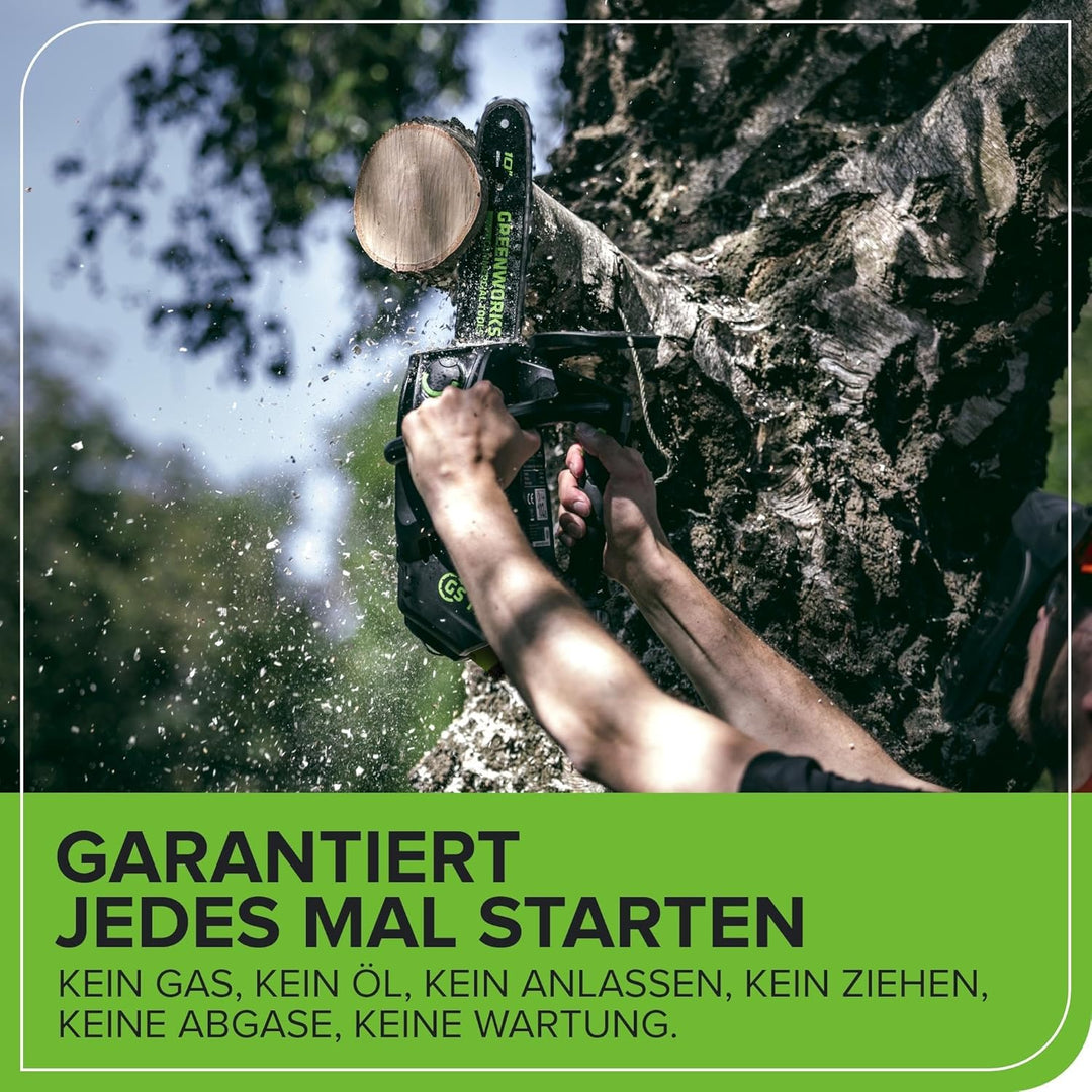 Greenworks GD40TCSK2 Akku Kettensäge mit Akku und Ladegerät, bürstenlosem Motor, 25 cm Blattlänge, 1