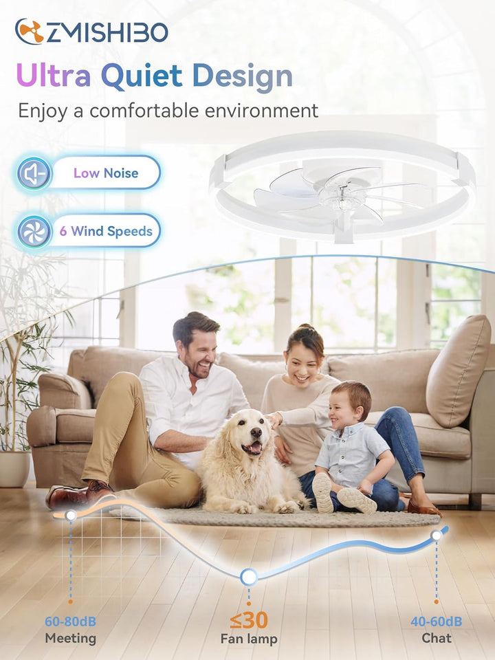 ZMISHIBO 51 cm RGB-Deckenventilator mit Licht,Fernbedienung &amp; APP-Steuerung,6 Geschwindigkeiten, Vor