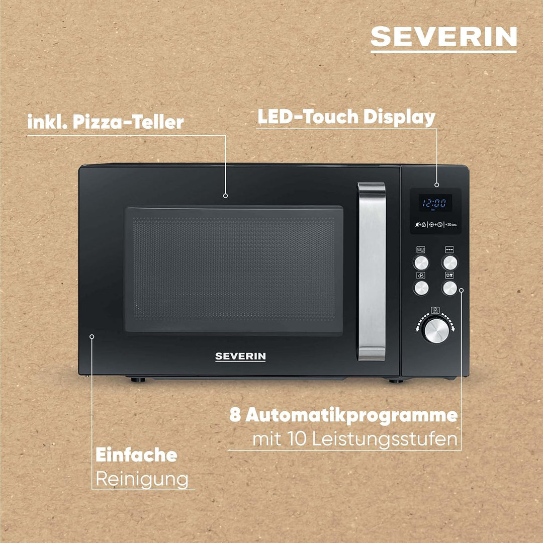SEVERIN 3-in-1 Mikrowelle mit Grill und Heissluftfunktion bis 200°C, Minibackofen inklusive Vorheizf