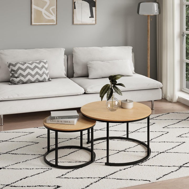 Home Collective Couchtisch 2er Set rund aus Holz, Wohnzimmertisch Modern, Beistelltisch Set 2 in 1 m