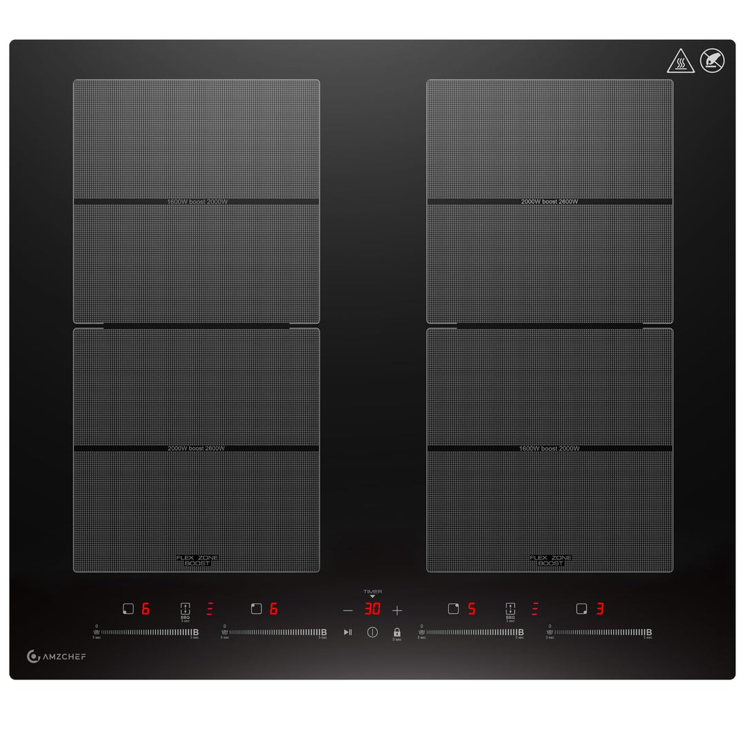 AMZCHEF Induktionskochfeld 60cm mit 2 Flexzonen, 4 Zonen Induktionskochplatte mit leisem Betrieb, 9