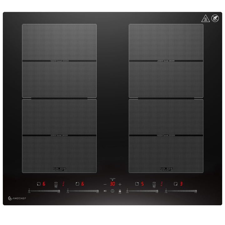AMZCHEF Induktionskochfeld 60cm mit 2 Flexzonen, 4 Zonen Induktionskochplatte mit leisem Betrieb, 9