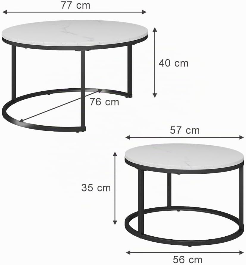 Vicco Couchtisch Set Montreal, Marmor Weiss, 77 x 40 cm 2 Teile, Weiss