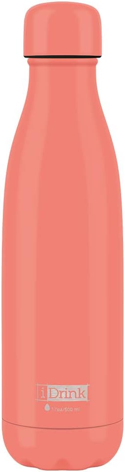 I-Drink Botella Térmica Doble Pared 350/500/750/1.000 ML, Decorada (500 ML, Coral) 500 ml Coral, 500