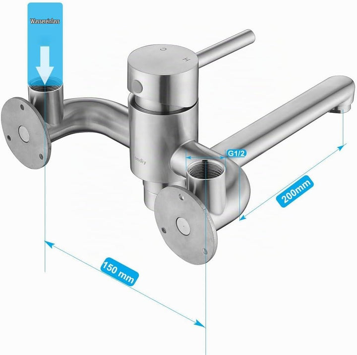 Wasserhahn Wandmontage für Garage/Waschküche, Wandarmatur Küche mit 1/2 Zoll Anschluss nach oben, Ei