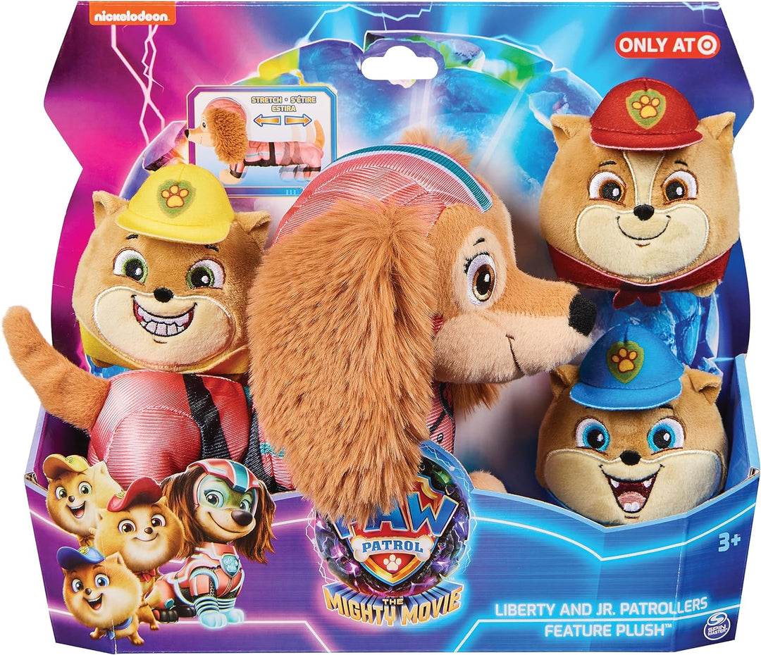 PAW PATROL: Der Mighty Kinofilm, Liberty Plüschfigur mit Stretch-Funktion und 3 Junior Patroller Min