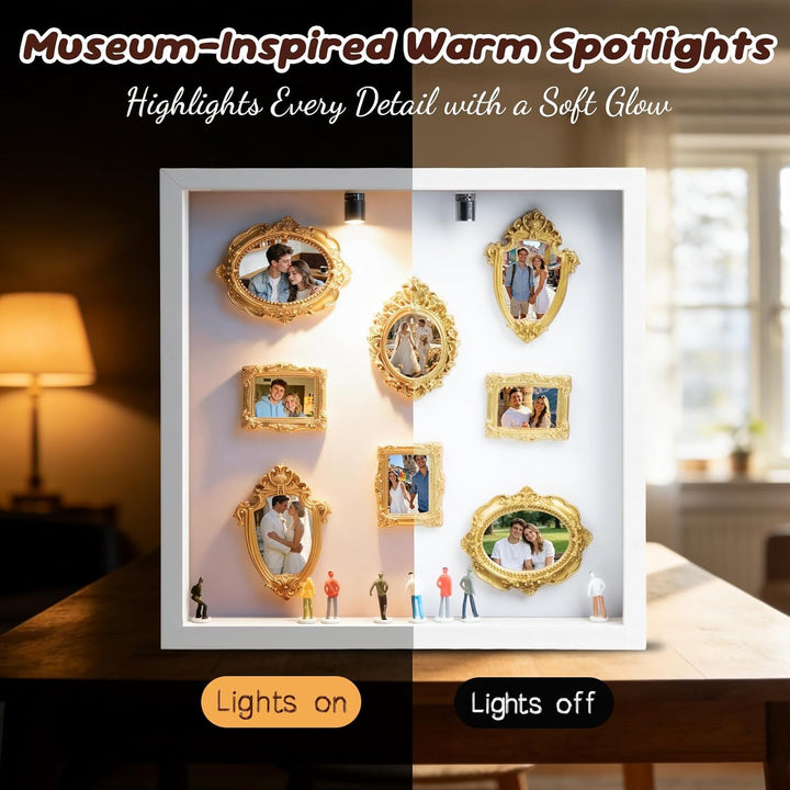 Pipihome DIY Mini Museum Bilderrahmen, Mini Figuren Menschen Museum Silhouette Box mit Golden Rahmen