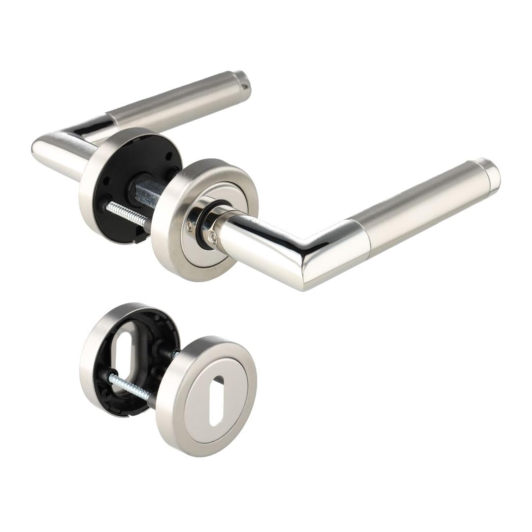 Aperit 49.340.02 Türbeschlag Modell SAVONA - Edelstahl Drücker Paar auf Rosetten 52mm mit Buntbart R