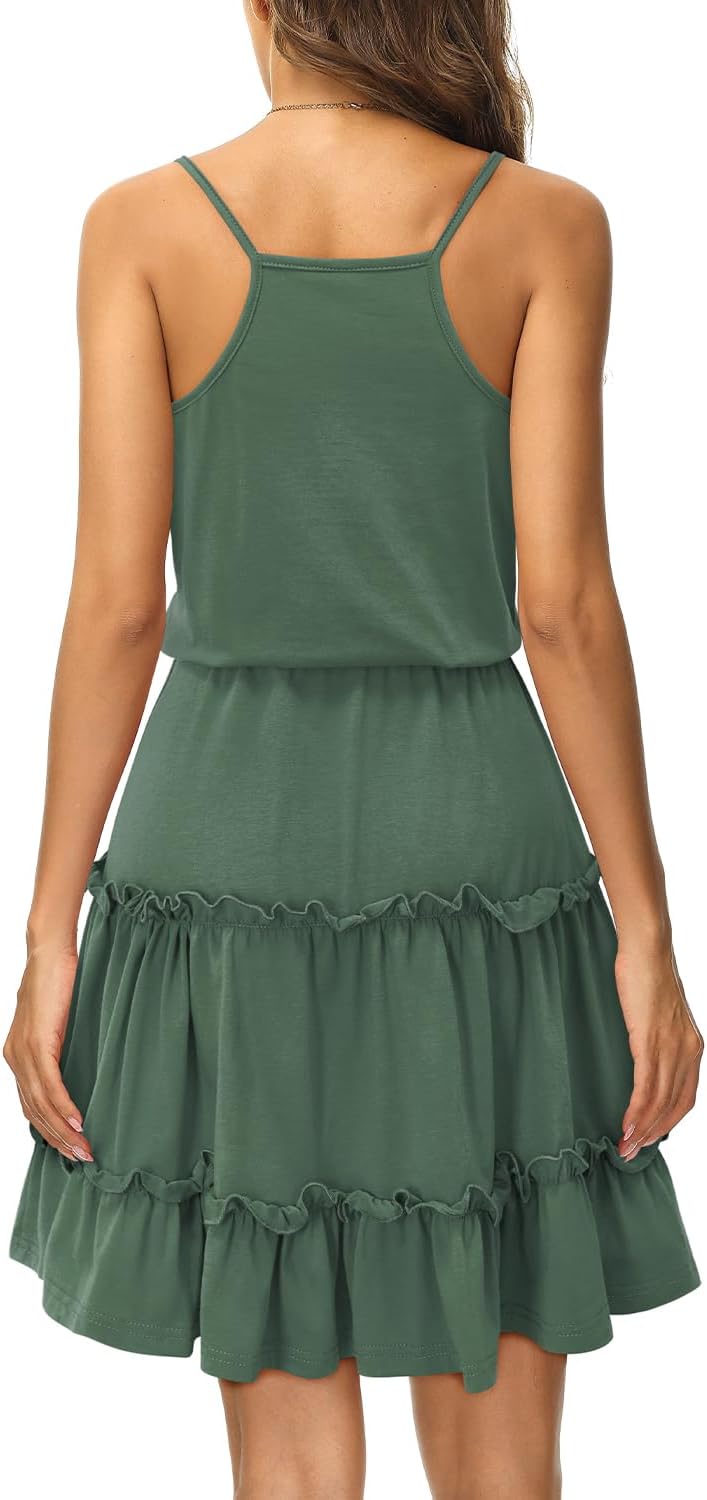 Newshows Sommerkleid Damen Knielang Spaghettiträger Kleid V-Ausschnitt Strandkleider S Grey Green, S
