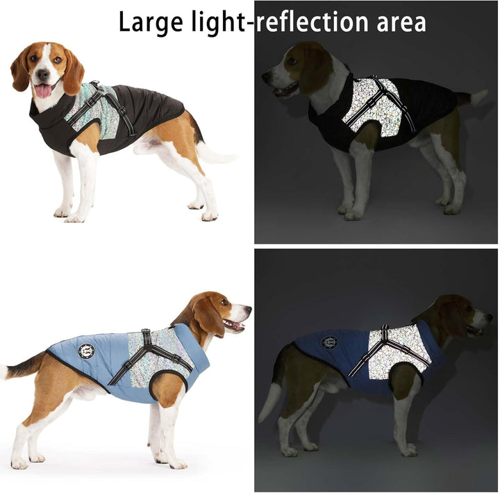 LUOWAN Hundemantel für kleine Hunde, Hundemantel mit Geschirr, Reflektierende Outdoor-Hundeweste, Wi