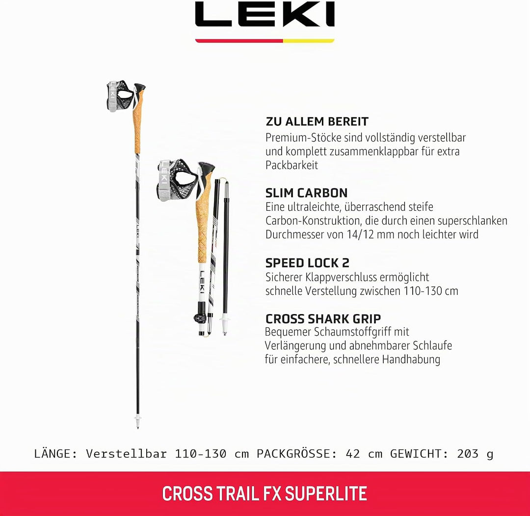 Leki Cross Trail FX Superlite Stöcke Taglia unica white-bright red-black, Taglia unica white-bright