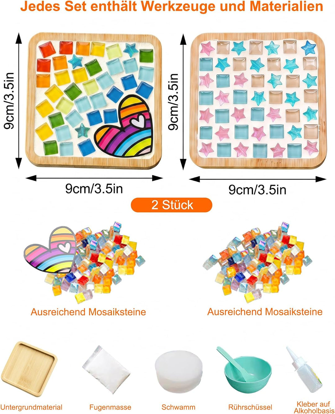 4 Stück Mosaik Untersetzer Bastelset - Mosaik Bastelset Erwachsene aus Holz | Mosaiksteine zum Baste
