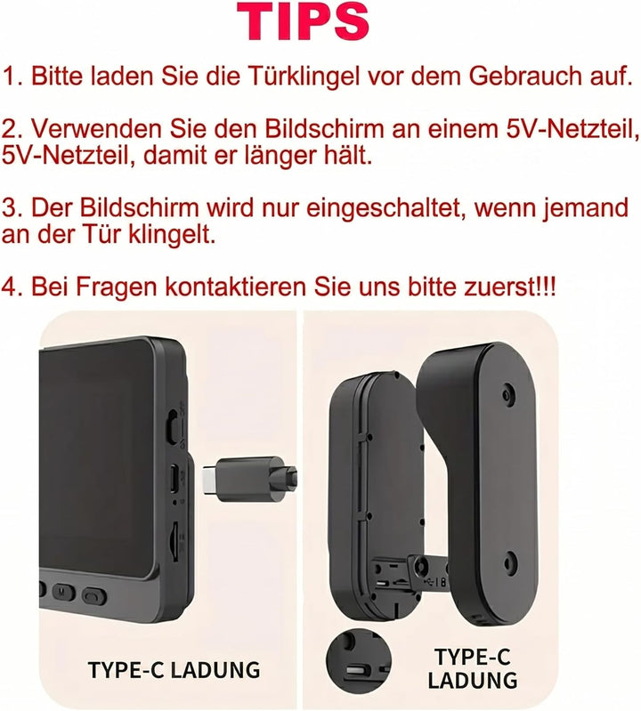 Drahtlose Video Türklingel mit Kamera Outdoor IP65 Wasserdicht 1080P kabellose Türklingel 4,3 Zoll I
