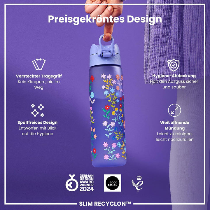 ION8 Trinkflasche 500 ml Auslaufsicher Einhandöffnung Sichere Verriegelung Spülmaschinenfest BPA-fre